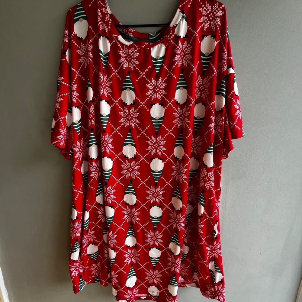 Festive Holiday Gnomes Red Pajama Dress Festive Holiday Pajamas Snowflake Santa